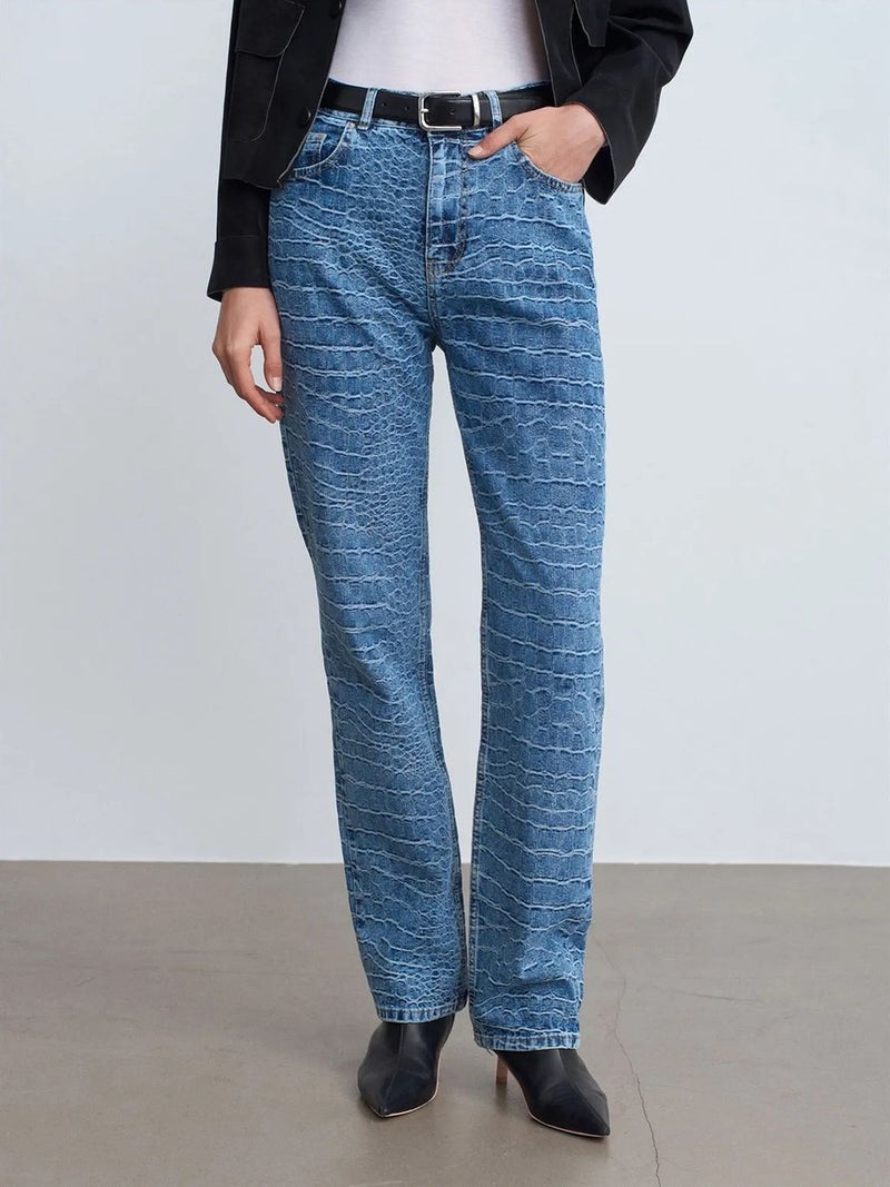 DILVIN High-Waist Straight Leg Textured Jeans - Image 1