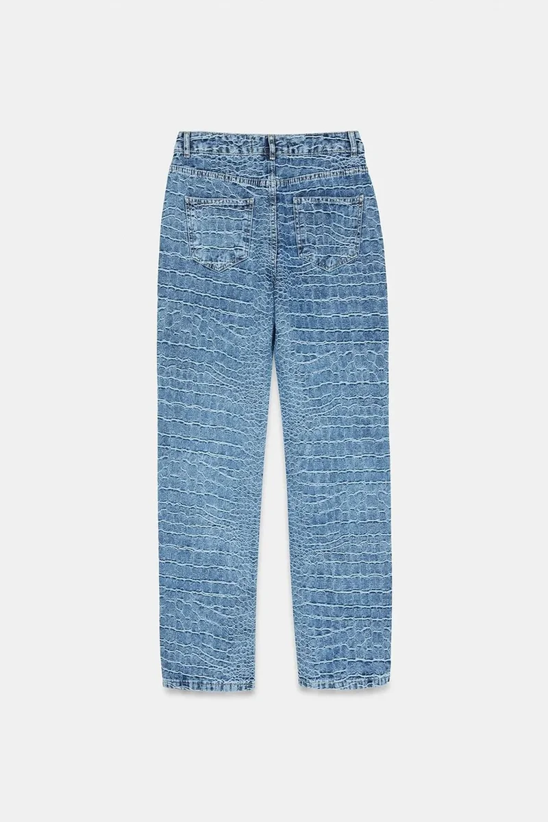Dilvin Mid Blue Denim DILVIN High-Waist Straight Leg Textured Jeans for Women | Best Price UAE