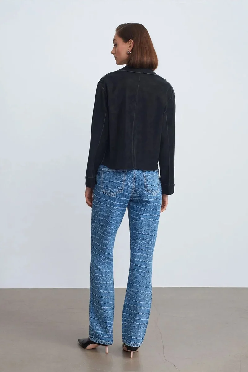 Dilvin Mid Blue Denim DILVIN High-Waist Straight Leg Textured Jeans for Women | Best Price UAE