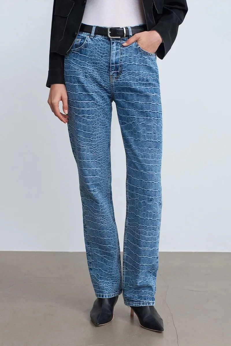 DILVIN High-Waist Straight Leg Textured Jeans