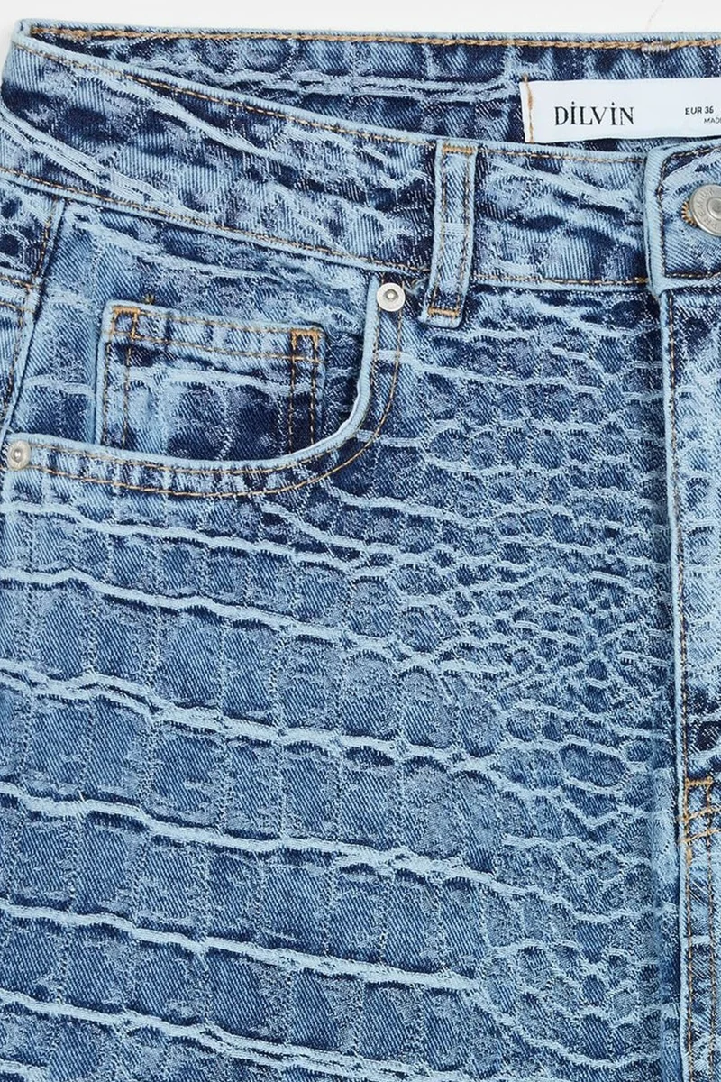 Dilvin Mid Blue Denim DILVIN High-Waist Straight Leg Textured Jeans for Women | Best Price UAE