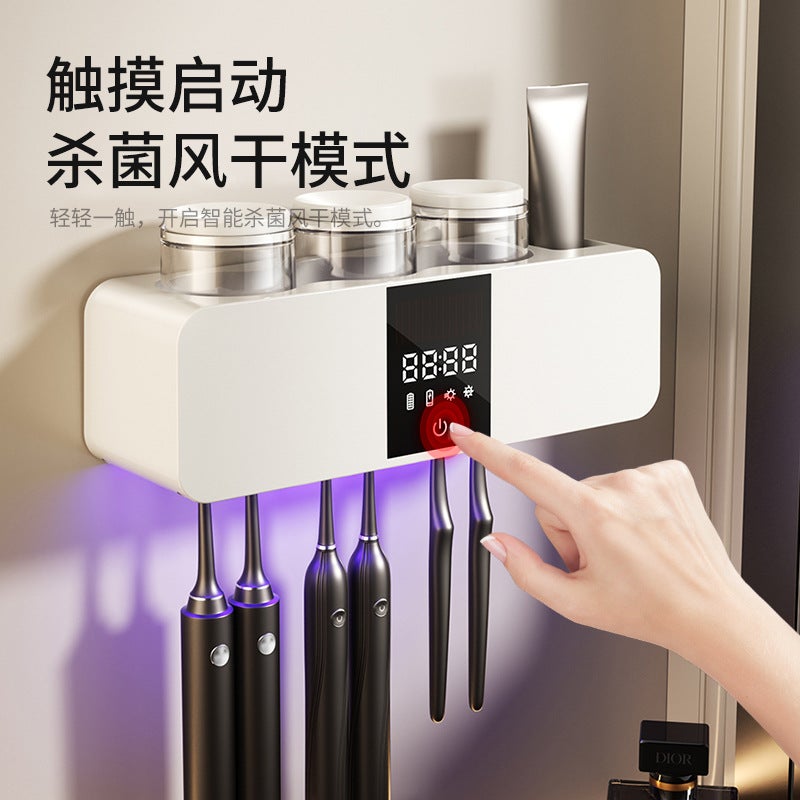 Wall-Mounted Sterilizing Smart Toothbrush Sanitizer Uv Air-Drying Toothbrush Holder Punch-Free Toiletry Set - Image 4