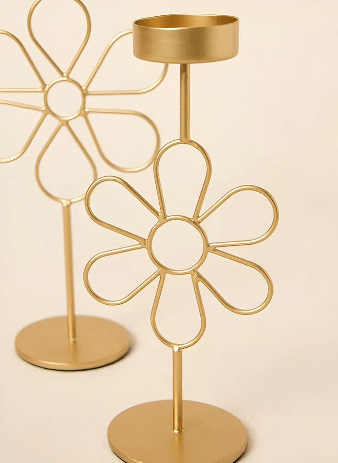 Chumbak  Tall Tea-light Holder Gold flower set  | Best Price UAE
