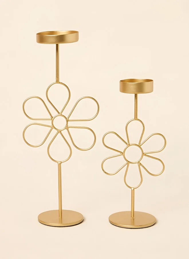 Chumbak Tall Tea-light Holder Gold flower set