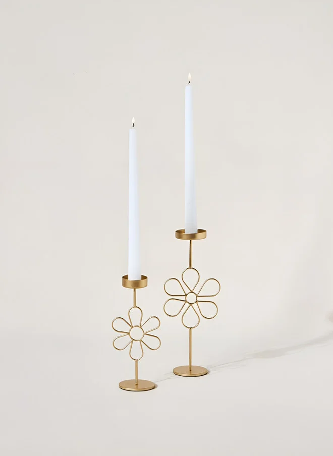 Chumbak Tall Tea-light Holder Gold flower set