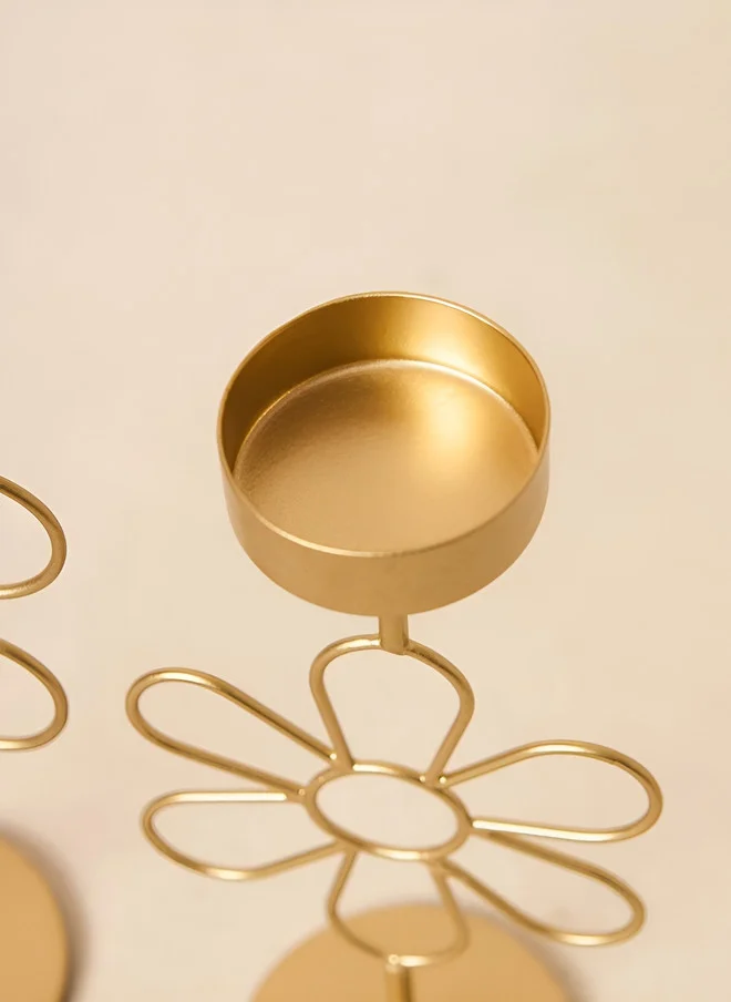 Chumbak  Tall Tea-light Holder Gold flower set  | Best Price UAE
