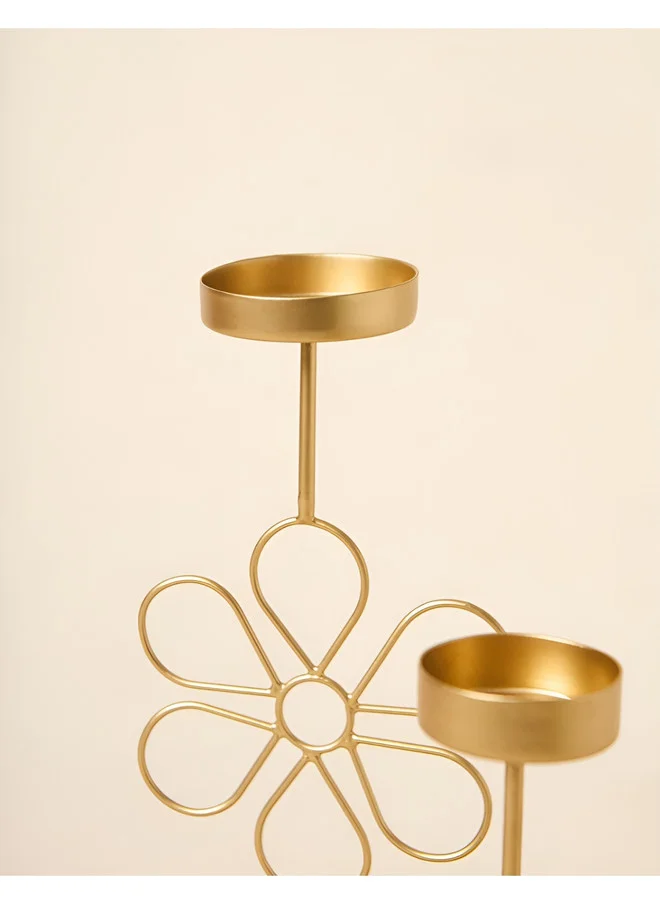 Chumbak  Tall Tea-light Holder Gold flower set  | Best Price UAE