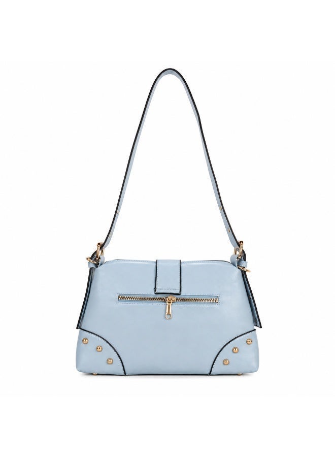 Women’s Stylish Shoulder Bag with Long Strap, Front Buckle and Metal Stud Details – Ladies Handbag for Everyday Use, Outings and Occasions - Image 2