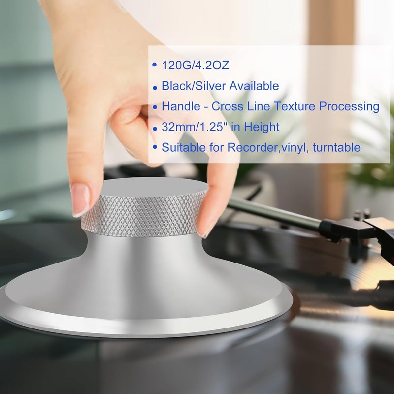 Preffair Record Weight Stabilizer, Aluminum Turntable LP Vinyl Disc Stabilizer with Protective Soft Pad Vibration Reducer for HiFi LP Record Player Vinyl Disc Accessories (Silver) - Image 3