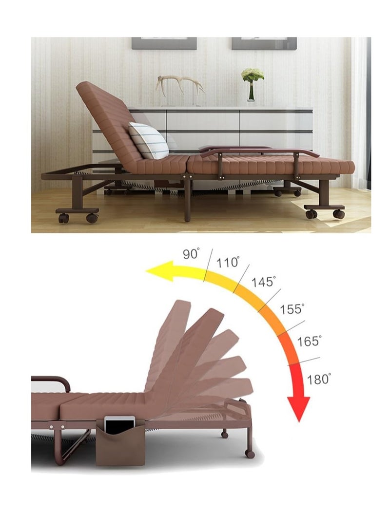 CityRiya-Long Folding Bed, Portable Foldable Bed,Portable Bed Foldable Bed for Camping,Rollaway Guest Bed with Mattress for Adults, Adjustable Reclining Chairs Fold Up Bed with Memory Foam Mattress for Home Office and Hospital - Image 4