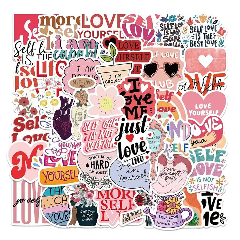 Self Love Stickers 50 Pcs Self Care Waterproof Vinyl Decals for Water Bottles Bicycle Laptop Refrigerator Luggage Computer Mobile Phone Skateboard Bike Dcor