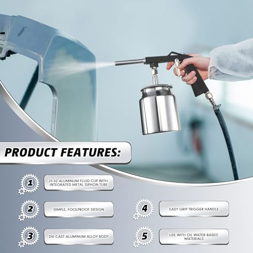 Yaocom مسدس رش الطلاء تحت الطلاء من ياوكوم 2 قطعة مع كوب تغذية شفط سعة 750 مل وفرشاة تنظيف، لتطبيق طلاء بطانة سرير الشاحنة القابل للرذاذ، رشاش هوائي آلي من الألمنيوم لمقاومة الصدأ - Image 5