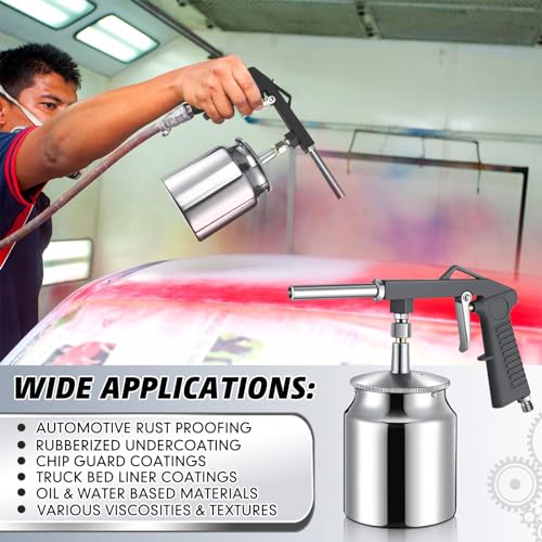 Yaocom مسدس رش الطلاء تحت الطلاء من ياوكوم 2 قطعة مع كوب تغذية شفط سعة 750 مل وفرشاة تنظيف، لتطبيق طلاء بطانة سرير الشاحنة القابل للرذاذ، رشاش هوائي آلي من الألمنيوم لمقاومة الصدأ - Image 4