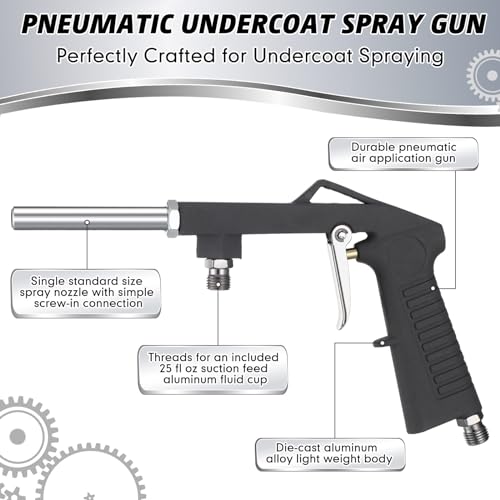 Yaocom مسدس رش الطلاء تحت الطلاء من ياوكوم 2 قطعة مع كوب تغذية شفط سعة 750 مل وفرشاة تنظيف، لتطبيق طلاء بطانة سرير الشاحنة القابل للرذاذ، رشاش هوائي آلي من الألمنيوم لمقاومة الصدأ - Image 2