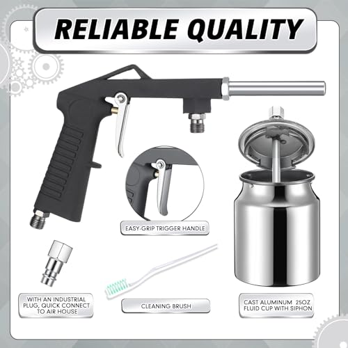 Yaocom مسدس رش الطلاء تحت الطلاء من ياوكوم 2 قطعة مع كوب تغذية شفط سعة 750 مل وفرشاة تنظيف، لتطبيق طلاء بطانة سرير الشاحنة القابل للرذاذ، رشاش هوائي آلي من الألمنيوم لمقاومة الصدأ - Image 3