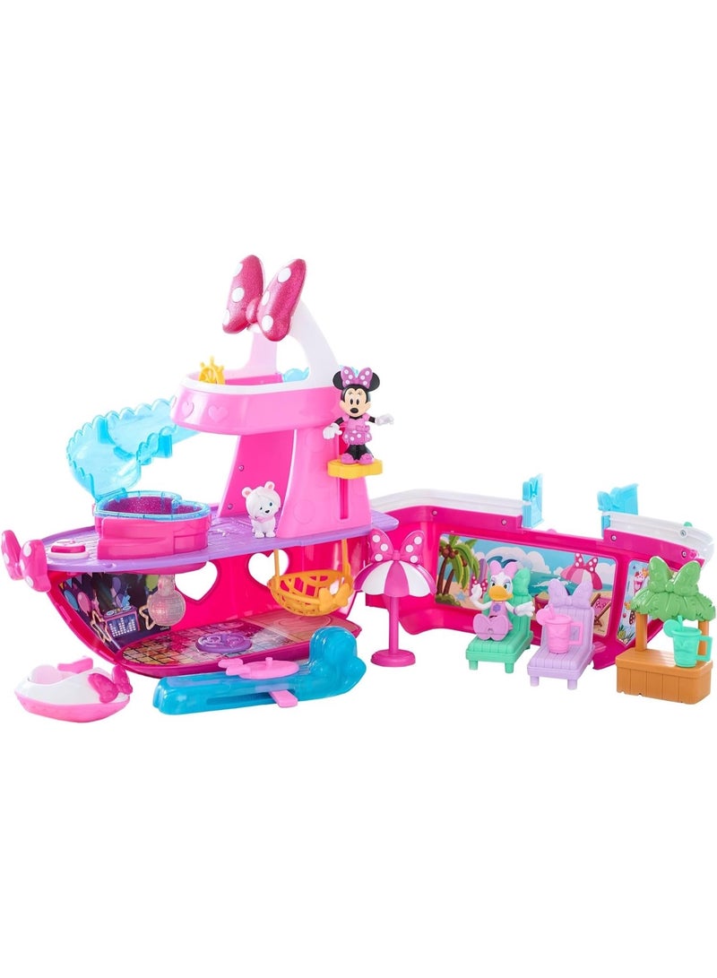 جست بلاس مجموعة ألعاب يخت "ميني ماوس" (Bowdazzling Yacht) من "جست بلاي" (Just Play) مع مؤثرات ضوئية وصوتية، مكونة من 14 قطعة، مناسبة للأطفال من عمر 3 سنوات فما فوق. - Image 4
