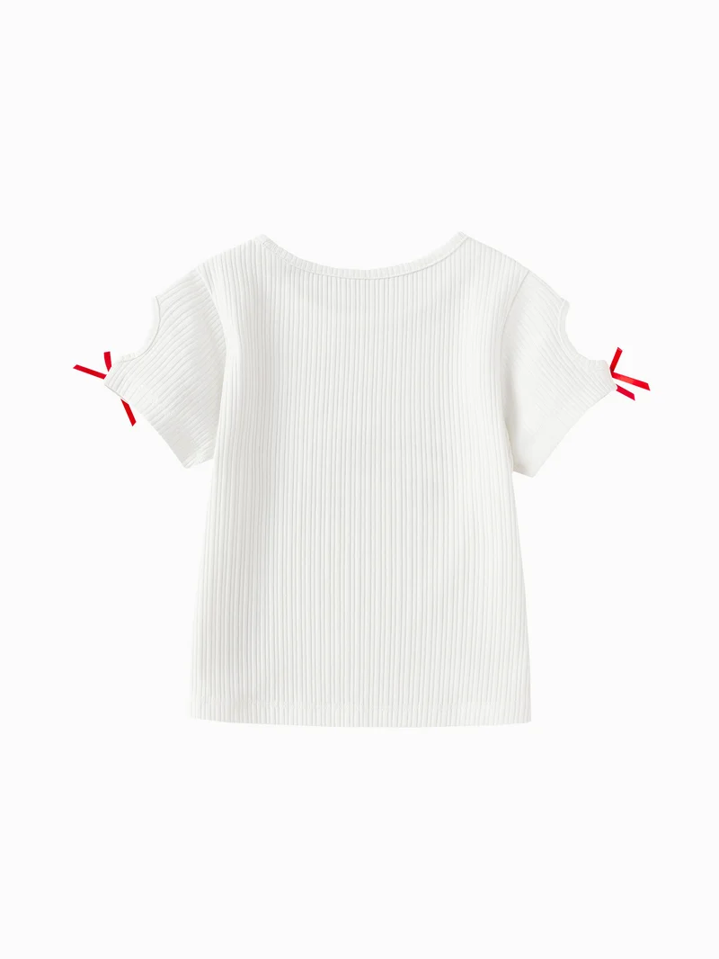 بالابالا Toddler Girls Round v-neck short-sleeved T-shirt