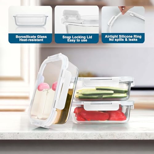 BAYZZ 10 Pack Glass Meal Prep Containers, Glass Food Storage Containers with Lids, Airtight Lunch Box, Freezer,Oven,Microwave and Dishwasher Safe,White - Image 2