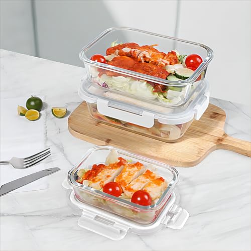 BAYZZ 10 Pack Glass Meal Prep Containers, Glass Food Storage Containers with Lids, Airtight Lunch Box, Freezer,Oven,Microwave and Dishwasher Safe,White - Image 4