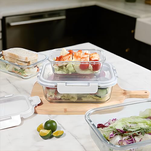 BAYZZ 10 Pack Glass Meal Prep Containers, Glass Food Storage Containers with Lids, Airtight Lunch Box, Freezer,Oven,Microwave and Dishwasher Safe,White - Image 5
