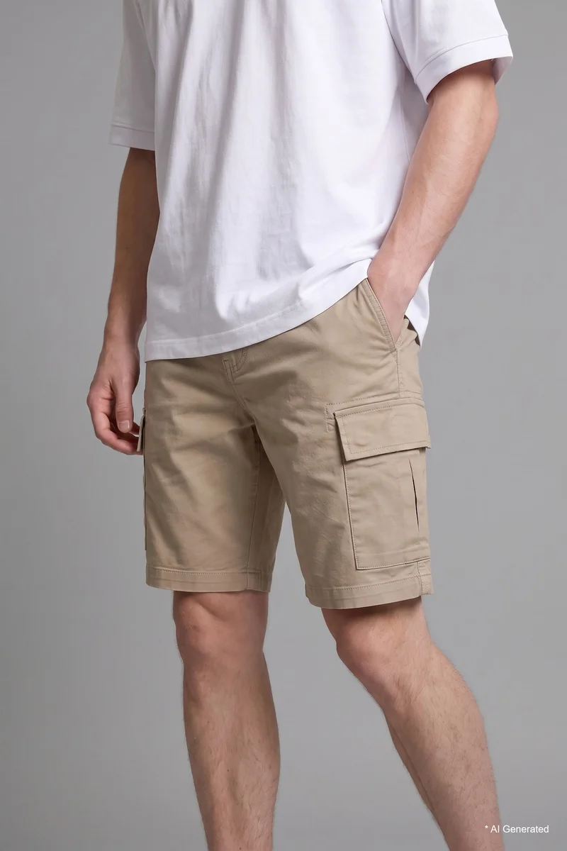 ديفاكتو Regular Cargo Cotton Beige Shorts