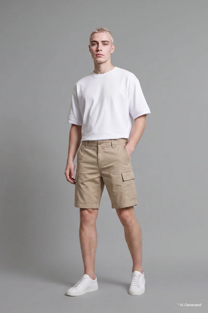 ديفاكتو Regular Cargo Cotton Beige Shorts