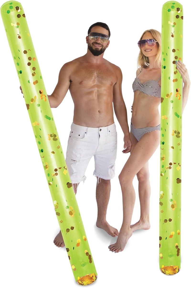 POZA 2 Pack Inflatable Jumbo Pool Noodles Floats - Premium Luxurious 74 Inch Giant Water Floating Noodles Filled with Sparkle Confetti, Pool Float for Swimming Pool, Beach & Lake - Image 1