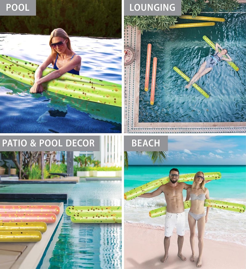 POZA 2 Pack Inflatable Jumbo Pool Noodles Floats - Premium Luxurious 74 Inch Giant Water Floating Noodles Filled with Sparkle Confetti, Pool Float for Swimming Pool, Beach & Lake - Image 3