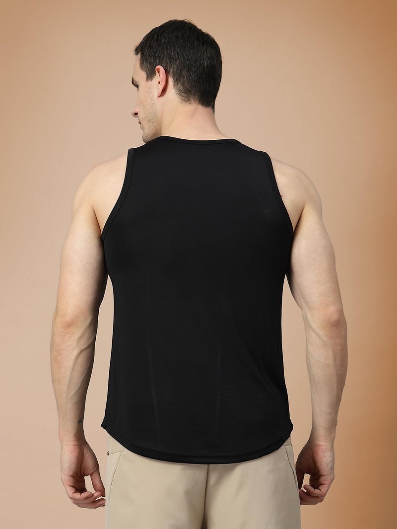 CHKOKKO Tank Tops Sleeveless T-Shirt for Men Dry Fit Vest Moisture Wicking Gym Wear Solid Stylish Design Round Neck Running Sando for Sports Workout Fitness Apparel Black M - Image 4