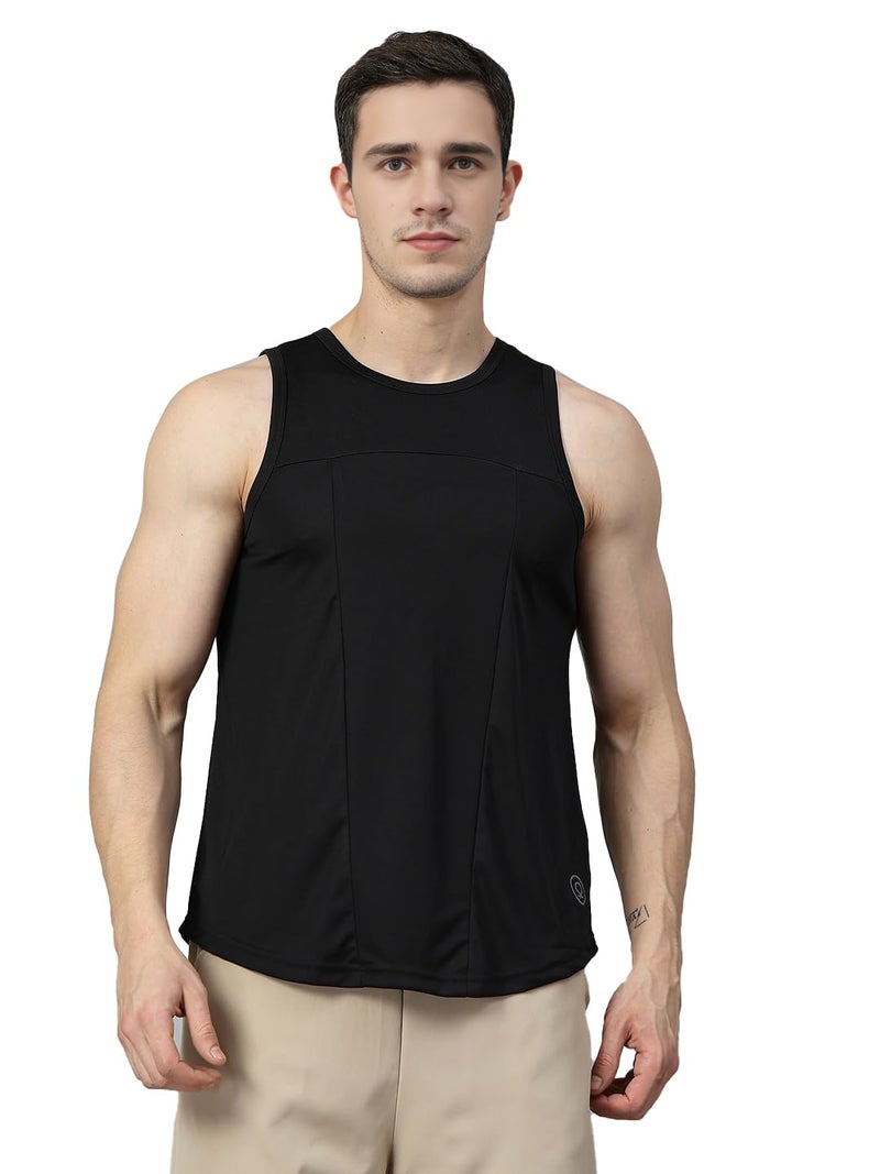 CHKOKKO Tank Tops Sleeveless T-Shirt for Men Dry Fit Vest Moisture Wicking Gym Wear Solid Stylish Design Round Neck Running Sando for Sports Workout Fitness Apparel Black M - Image 1