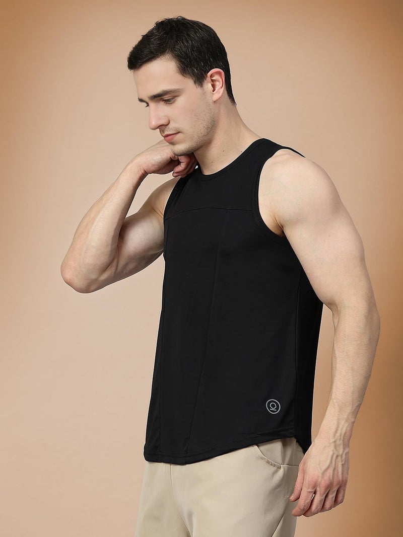 CHKOKKO Tank Tops Sleeveless T-Shirt for Men Dry Fit Vest Moisture Wicking Gym Wear Solid Stylish Design Round Neck Running Sando for Sports Workout Fitness Apparel Black M - Image 5