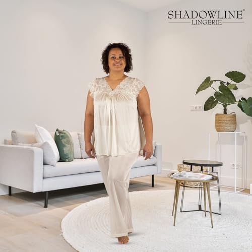 Shadowline Women's Plus-Size Silhouette Short Cap Sleeve Pajama Set, Ivory, 1X - Image 2