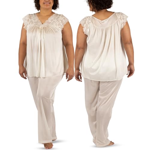 Shadowline Women's Plus-Size Silhouette Short Cap Sleeve Pajama Set, Ivory, 1X - Image 1