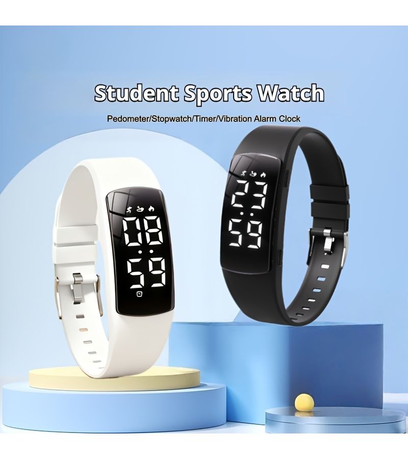 Multifunctional Fitness Tracker Watch Pedometer Step Counter Gray White for Men Women - Image 4