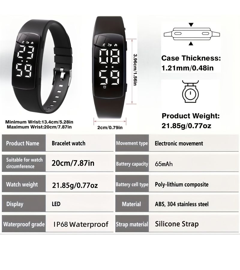 Multifunctional Fitness Tracker Watch Pedometer Step Counter Gray White for Men Women - Image 2
