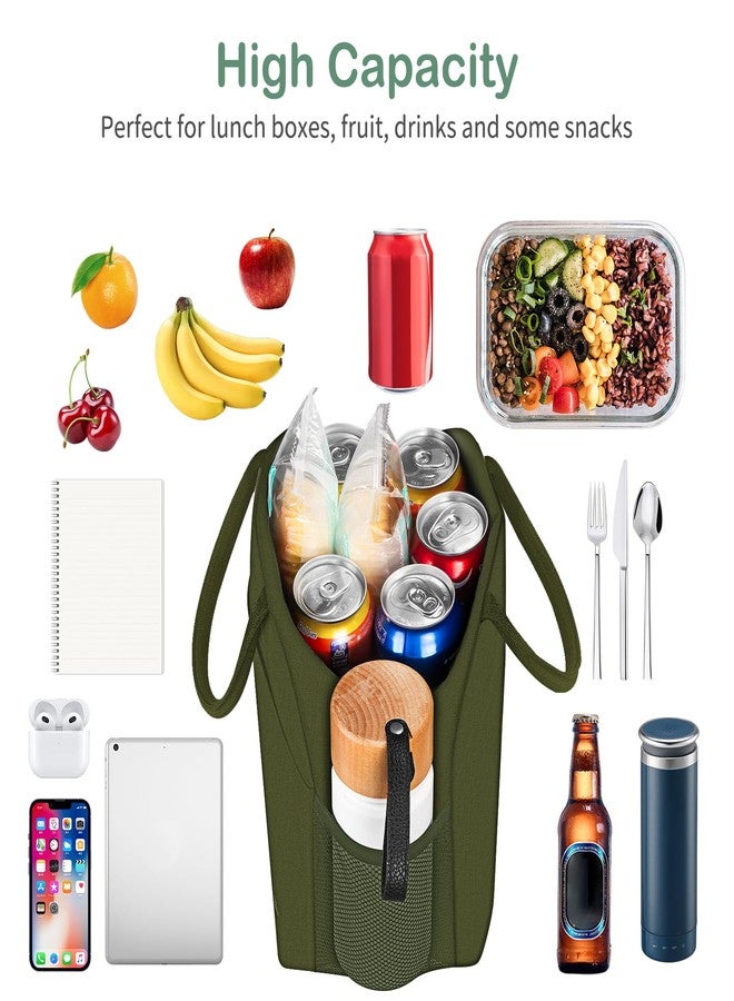 DALINDA حقيبة غداء داليندا، صندوق غداء للنساء والرجال، قابلة لإعادة الاستخدام، معزولة حرارياً، سعة كبيرة للسفر والعمل والنزهات، لون أخضر عسكري - Image 3
