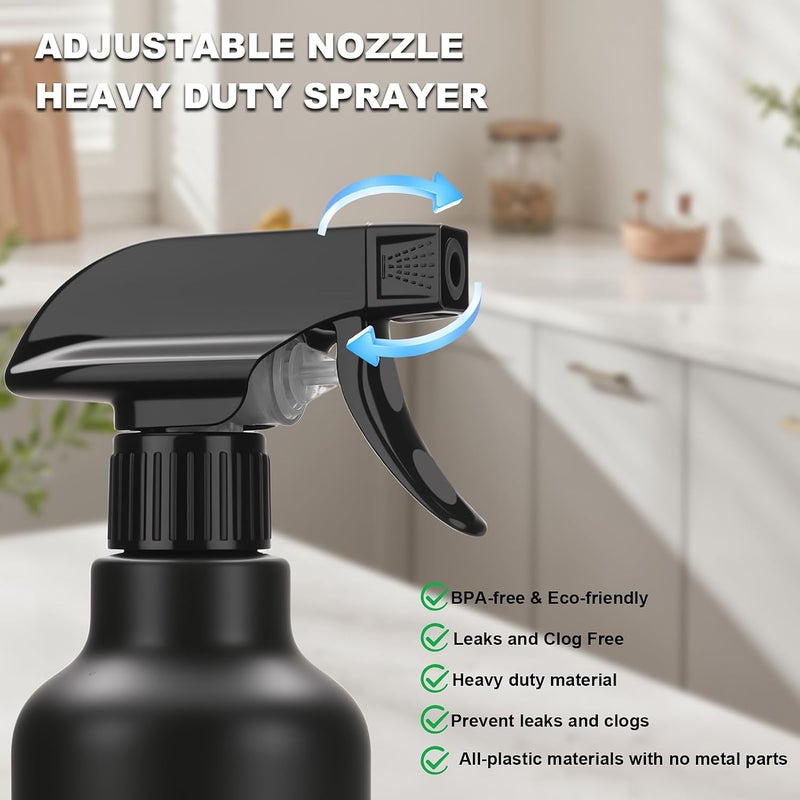 Hethyo Spray Bottles 16.9oz/500ml Plastic Empty Spray Bottle for Hair Mist/Stream Spraying Heavy Duty Water Spray Bottles for Cleaning Solutions, Plants 2 Pack (Black) - Image 4