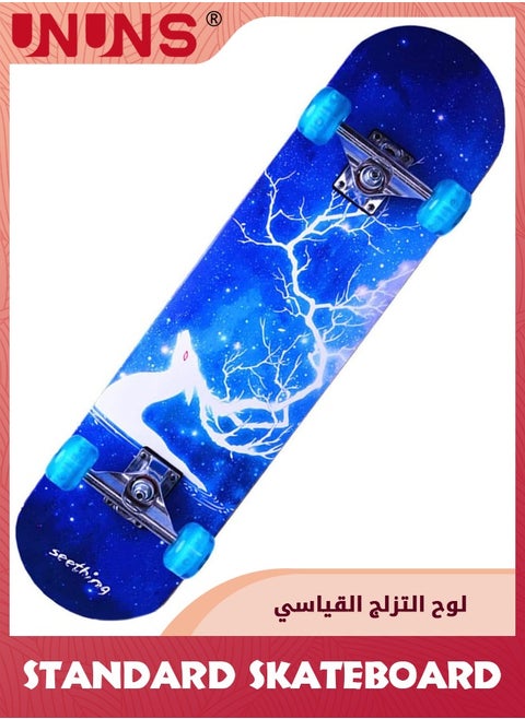 Skateboard,Standard Skateboards For Beginners,80 x 20cm Skateboard With Colorful LED Light Up Wheels,7 Layer Maple Double Kick Concave Skateboard For Kids Girls Boys Teens And Adults-Starry Deer