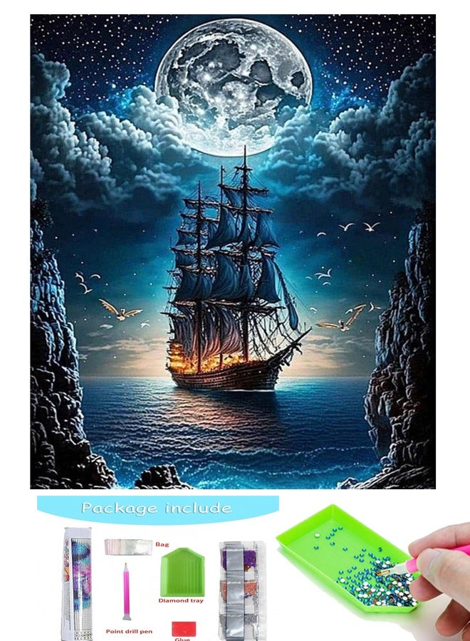 مجموعة الماس الفن، DIY 5D القمر المناظر الطبيعية الماس اللوحة مجموعة، جولة كاملة الماس الحرفية ديكور الجدار المنزلي هدية 30x40cm (بدون حدود) - Image 1
