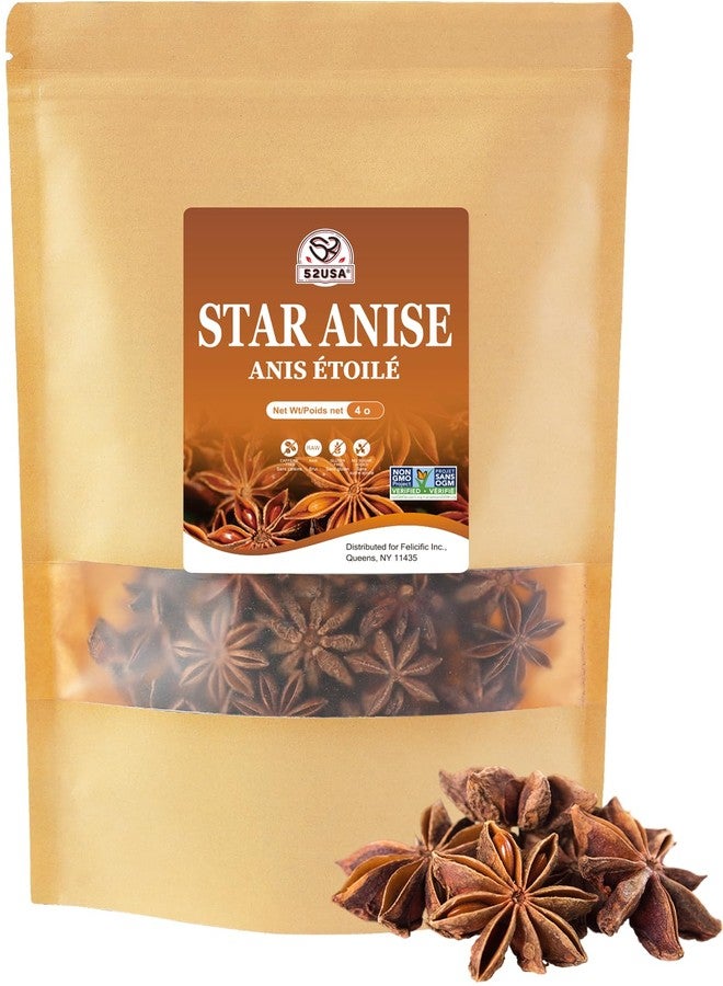 52USA Star Anise Whole, 4 Ounce (Pack of 1), NON-GMO Verified Chinese Star Anise Whole, Dried Star Anise Pods for Tea and baking - Image 1