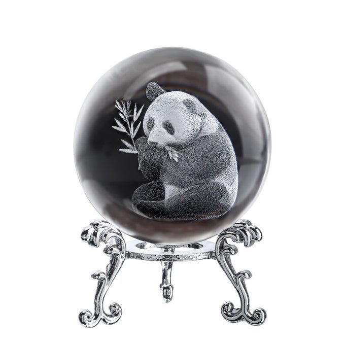 60MM GLASS LASER ENGRAVED PANDA BALL WITH STAND CRYSTAL CUTE PANDA COLLECTIBLES FIGURINES TABLE CENTERPIECES PAPERWEIGHTS DECORATION FOR HOME PANDA GIFTS FOR WOMEN