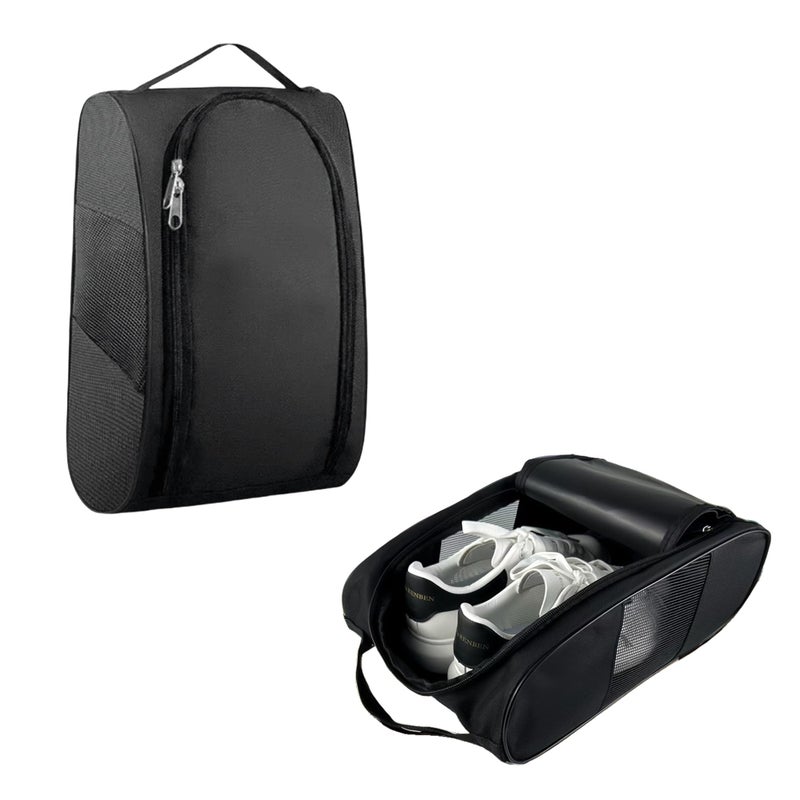 YKuzLx Portable Oxford Golf Shoes Bag Sports Shoe Bag with Ventilation Waterproof Travel Shoes Bag Shoes Storage Organizer with Zipper Closuren for Outdoor Sports Golf Travel Gem Black2 - Image 2