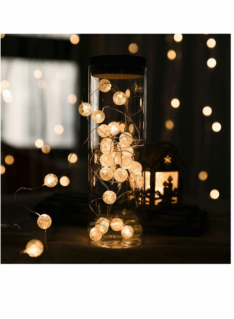 KASTWAVE Decorative Lights String Globe String Lights for Bedroom Decorative Lights, Crystal Crackle Ball Lights 5m 50 LED Soft White Battery Operated Fairy Lights Perfect for Valentine's Day - Image 4