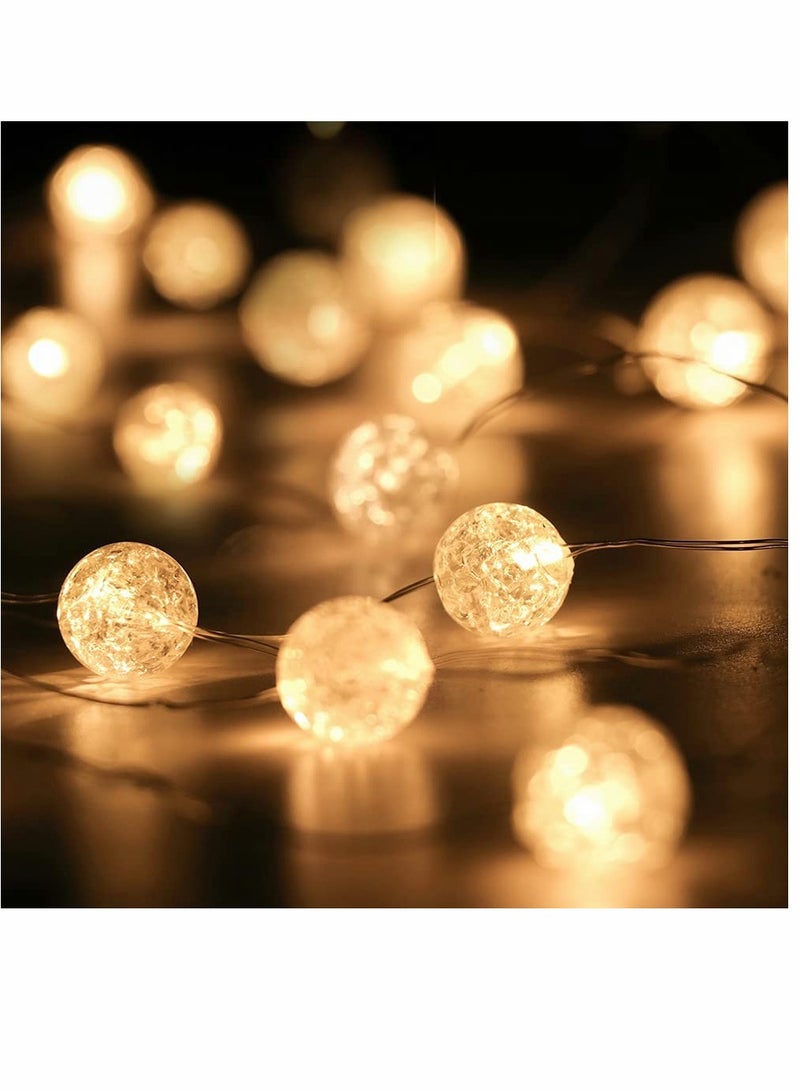 KASTWAVE Decorative Lights String Globe String Lights for Bedroom Decorative Lights, Crystal Crackle Ball Lights 5m 50 LED Soft White Battery Operated Fairy Lights Perfect for Valentine's Day - Image 1