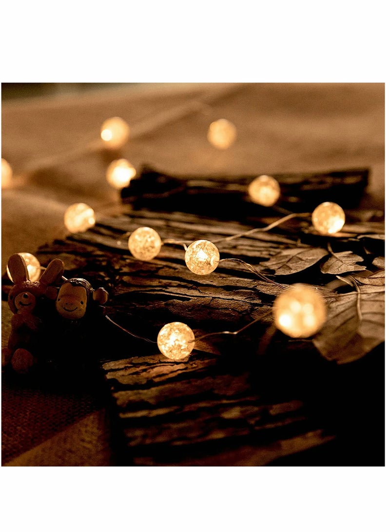 KASTWAVE Decorative Lights String Globe String Lights for Bedroom Decorative Lights, Crystal Crackle Ball Lights 5m 50 LED Soft White Battery Operated Fairy Lights Perfect for Valentine's Day - Image 2