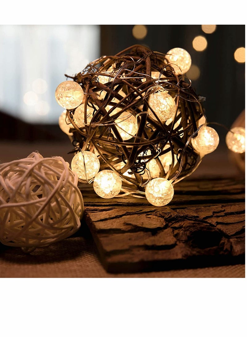 KASTWAVE Decorative Lights String Globe String Lights for Bedroom Decorative Lights, Crystal Crackle Ball Lights 5m 50 LED Soft White Battery Operated Fairy Lights Perfect for Valentine's Day - Image 3