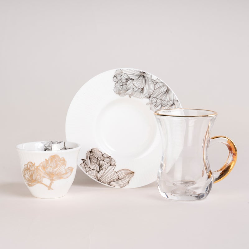 لا ميسا لاميسا طقم فناجين قهوة وأكواب شاي زجاج وبورسلان أبيض 21 قطعة - Image 2