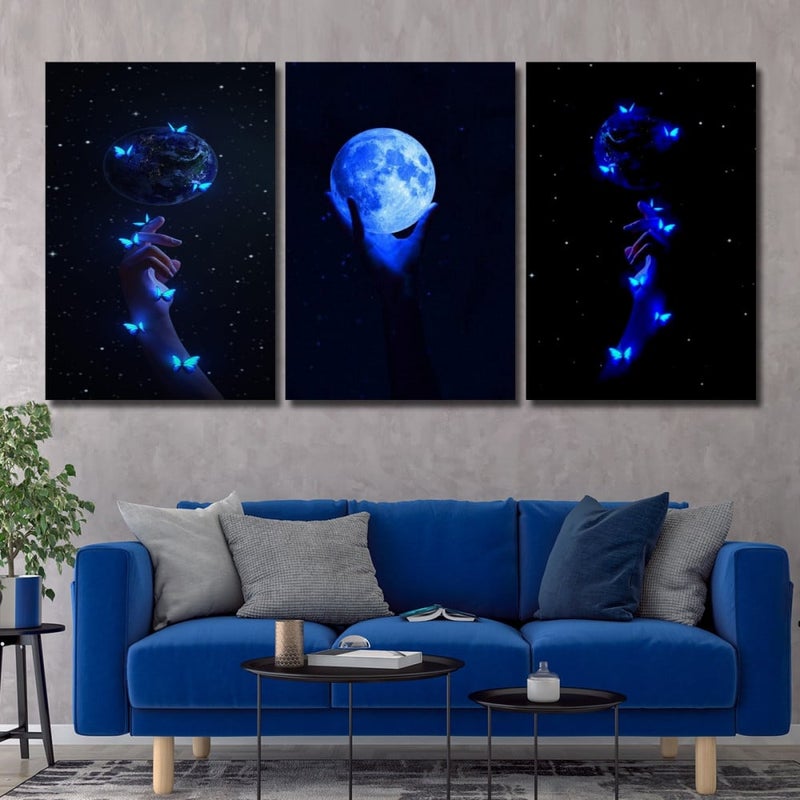 Marktna Three modern-designed canvas panels with a hollow frame, measuring (90×40), three pieces - Image 1