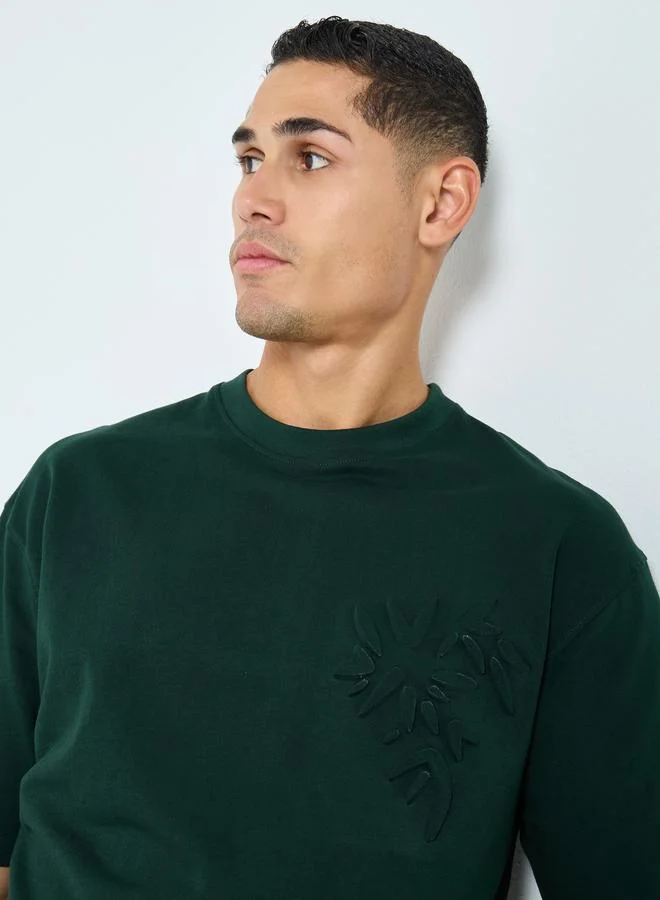 Styli Green Embossed Print Oversized T-Shirt