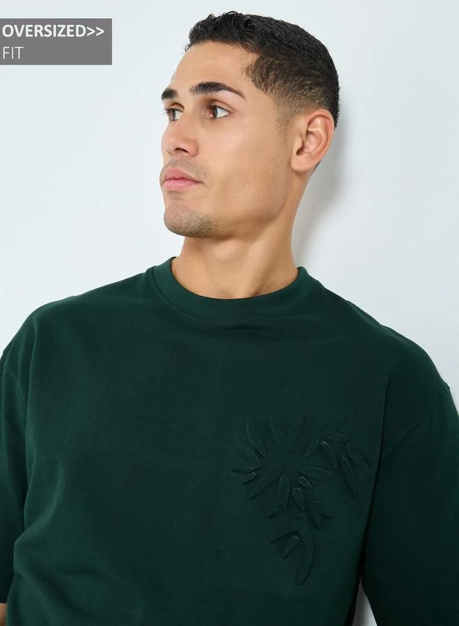 Styli Styli Green Embossed Print Oversized T-Shirt